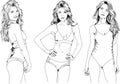 Vector drawings sketches beautiful girls blondes in swimsuits in sexual poses drawn in ink by hand